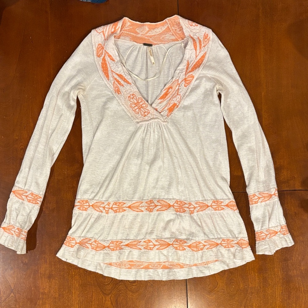 Free People Cream and Peach Knit Tunic Top